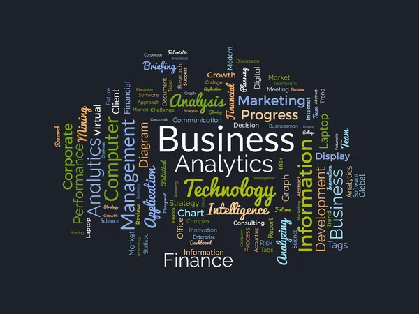 ビジネス分析のためのWordクラウドの背景概念 金融情報分析はビジネスの成功を成長させることができる ベクターイラスト — ストックベクタ