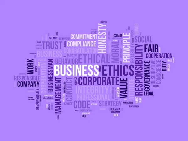 ビジネス倫理のためのワードクラウドの背景概念 企業の健全性 企業理念責任価値の道徳的信頼 ベクターイラスト — ストックベクタ