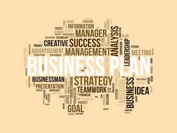 Concetto Sfondo Cloud Word Business Plan Strategia Marketing Idea Brainstorming — Vettoriale Stock