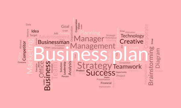 Concetto Sfondo Cloud Word Business Plan Strategia Marketing Idea Brainstorming — Vettoriale Stock