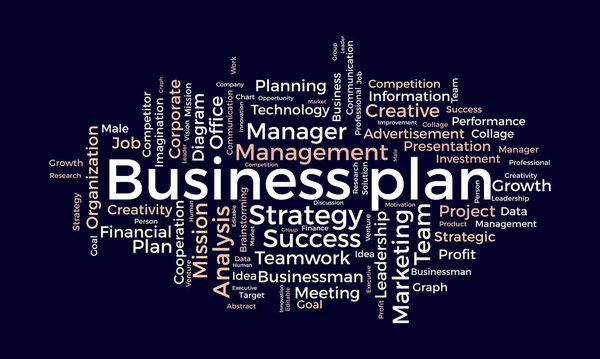 Word Cloud Hintergrundkonzept Für Businessplan Marketingstrategie Brainstorming Ideenmanagement Des Projekterfolgsziels — Stockvektor