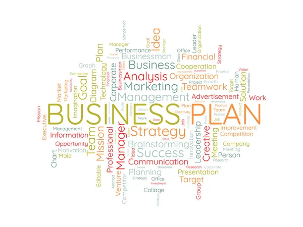 Conceito Fundo Nuvem Word Para Plano Negócios Estratégia Marketing Brainstorming —  Vetores de Stock