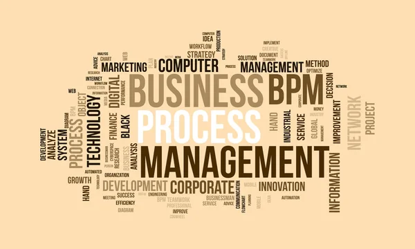 stock vector Word cloud background concept for business process management (bpm). strategic business analysis, industry implement idea of financial system solution. vector illustration.