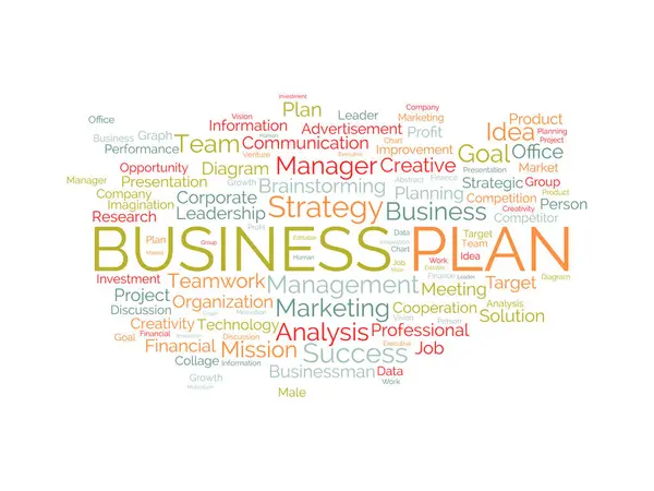 Conceito Fundo Nuvem Word Para Plano Negócios Estratégia Marketing Brainstorming —  Vetores de Stock