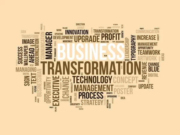 ビジネス変革のためのワードクラウドの背景概念 ビジネスコンセプトの変更や近代化のためのビジネス成長管理戦略 ベクターイラスト — ストックベクタ
