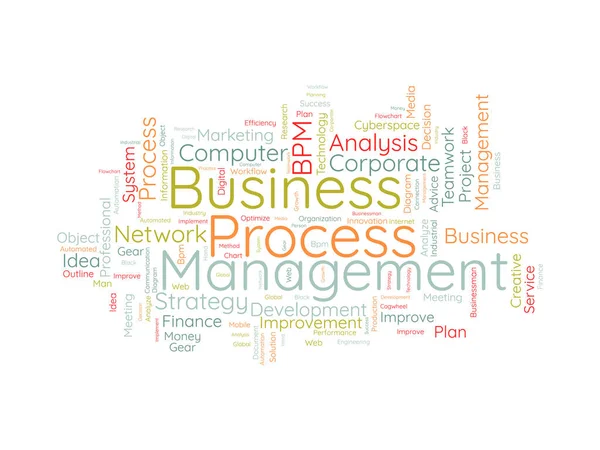 Word Cloud Background Concept Για Διαχείριση Επιχειρηματικών Διαδικασιών Bpm Στρατηγική — Διανυσματικό Αρχείο