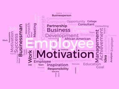 Çalışan motivasyonu için kelime bulutu konsepti. İş yönetimi, kurumsal başarı, çalışan memnuniyetinin motivasyonu. vektör illüstrasyonu.