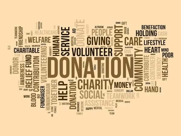 Word Cloud Hintergrundkonzept Für Donation Wohltätigkeits Unterstützung Finanzierung Beitrag Hilfe — Stockvektor