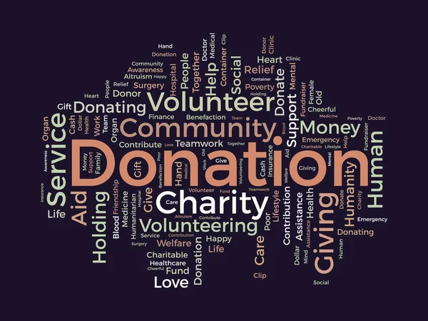 Konsep Latar Belakang Awan Kata Untuk Donation Dukungan Amal Kontribusi - Stok Vektor