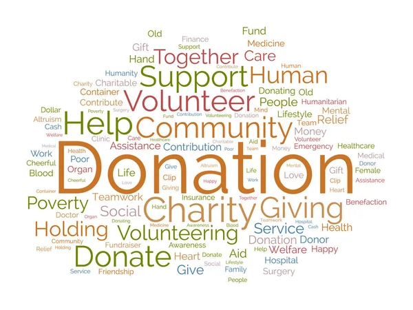 世界云背景的概念为Donation 慈善支持 财政捐助 帮助社区筹款 矢量说明 — 图库矢量图片