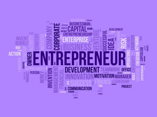 용어는 Entrepreneur 개념을 클라우드 화한다 비즈니스 재정적 창조적 아이디어의 스타트업 — 스톡 벡터