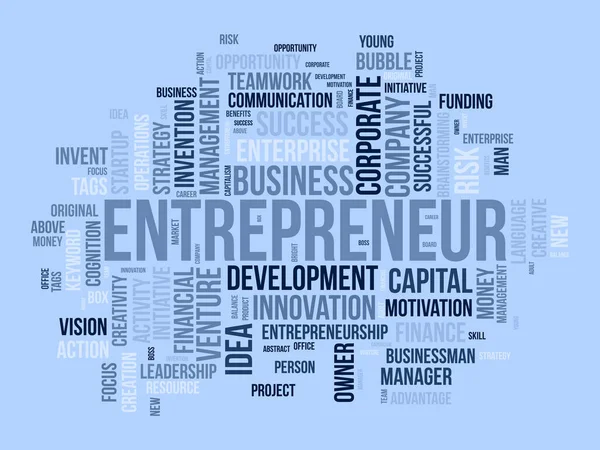 Word Cloud Hintergrundkonzept Für Unternehmer Unternehmensführung Finanzerfolg Und Kreative Entwicklung — Stockvektor