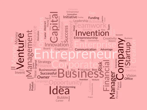 起業家のためのワードクラウドの背景概念 経営管理 財務の成功と創造的な開発 リーダーシップのアイデアのスタートアップビジョン ベクターイラスト — ストックベクタ