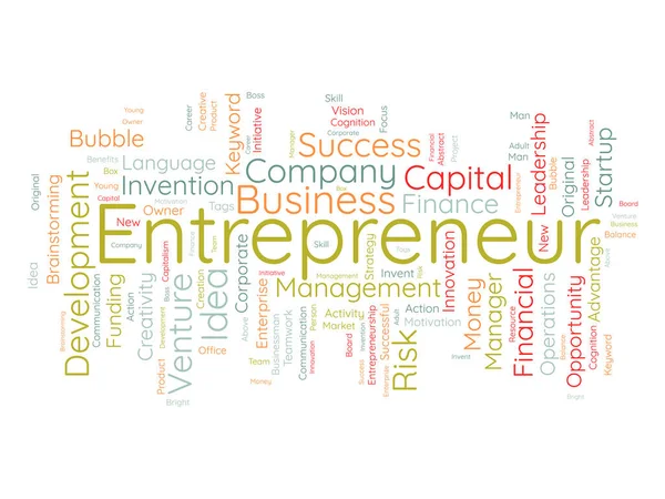 Concepto Fondo Nube Palabras Para Emprendedor Gestión Empresarial Éxito Financiero — Archivo Imágenes Vectoriales