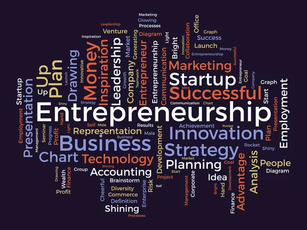 Startup Company Için Kelime Bulutu Konsepti Girişimcilik Fikri Şirket Planının — Stok Vektör