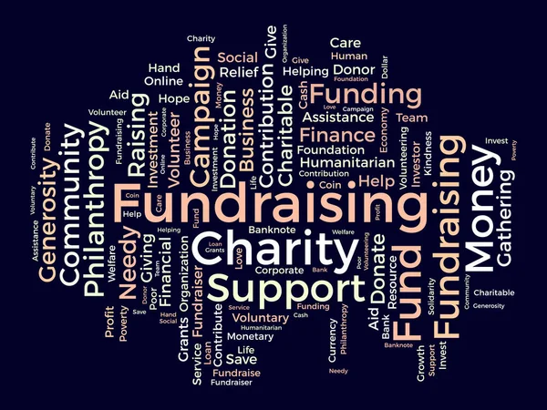 Concepto Fondo Word Cloud Para Recaudación Fondos Financiación Caridad Apoyo — Archivo Imágenes Vectoriales