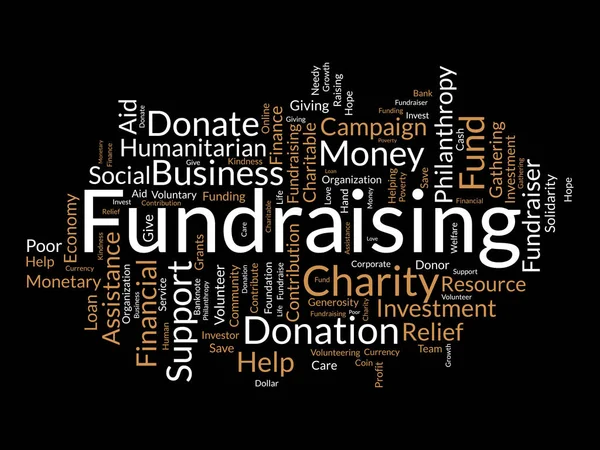 資金調達のためのワードクラウドの背景概念 慈善資金 慈善寄付の支援慈善寄付 ベクターイラスト — ストックベクタ