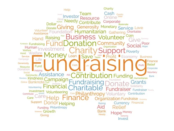Conceito Fundo Nuvem Palavras Para Angariação Fundos Financiamento Caridade Apoio — Vetor de Stock