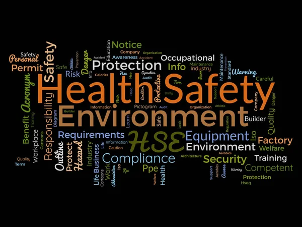Word Cloud Hintergrundkonzept Für Health Safety Environment Hse Regulierung Der — Stockvektor