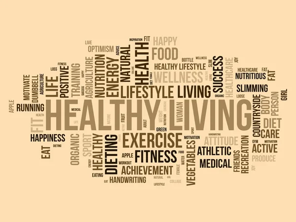 Word Cloud Background Concept Healthy Living Diet Exercise Fit Lifestyle — Stock Vector