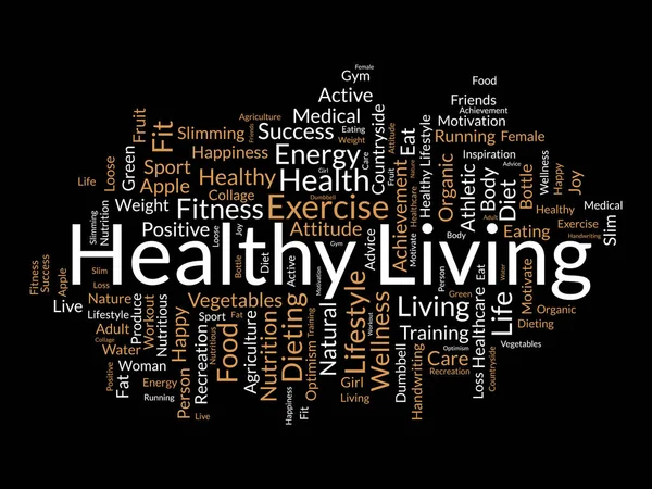 Word Cloud Background Concept Healthy Living Diet Exercise Fit Lifestyle — Stock Vector