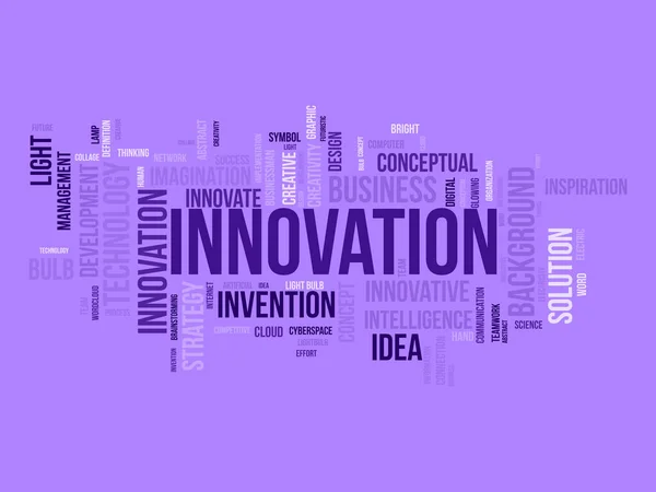 イノベーションのためのワードクラウドの背景概念 創造性の概念戦略は発明の解決の考えを開発することができる ベクターイラスト — ストックベクタ