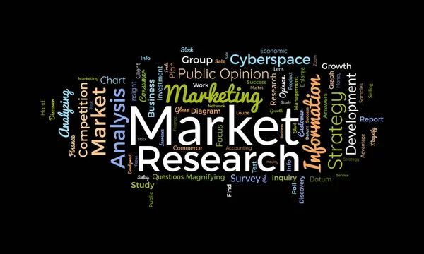 Word Cloud Hintergrundkonzept Für Die Marktforschung Business Strategy Analyse Für — Stockvektor
