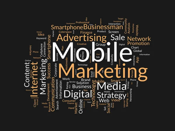 Word Cloud Hintergrundkonzept Für Mobile Marketing Medienwerbung Digitale Soziale Kommunikation — Stockvektor