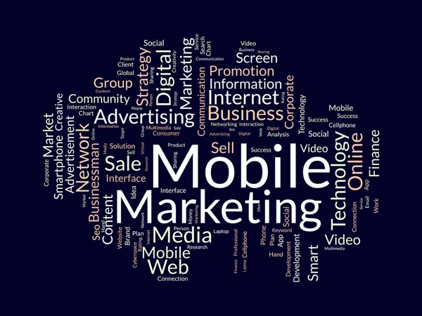 Word Cloud Background Concept Mobile Marketing Media Advertisement Digital Social — Stock Vector