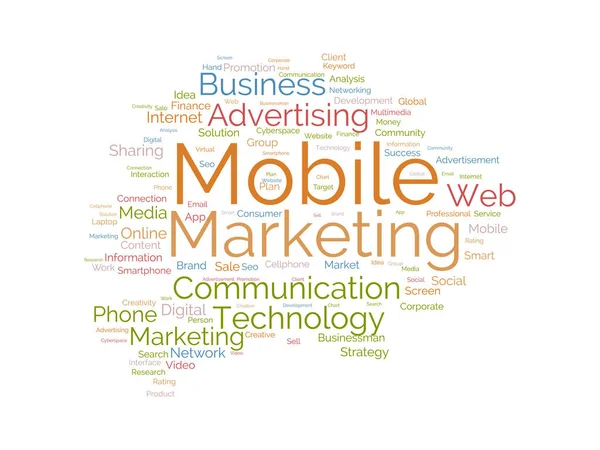Word Cloud Hintergrundkonzept Für Mobile Marketing Medienwerbung Digitale Soziale Kommunikation — Stockvektor