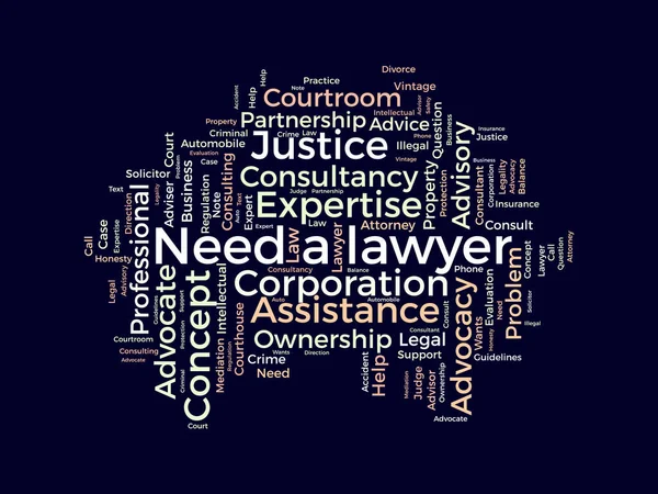 Avukat Lazım Için Kelime Bulutu Konsepti Avukatlık Uzmanlığı Için Hukuk — Stok Vektör