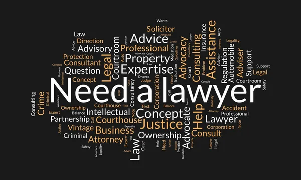 Έννοια Συννεφιού Word Για Χρειάζομαι Δικηγόρο Σύμβουλος Νομικής Συμβούλου Για — Διανυσματικό Αρχείο