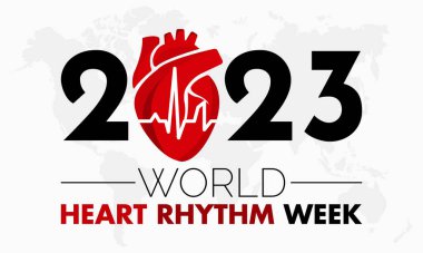 2023 Concept World Heart Rhythm Week vektör çizim şablonu. Kalp, nabız bakımı, teşhis temalı pankart.