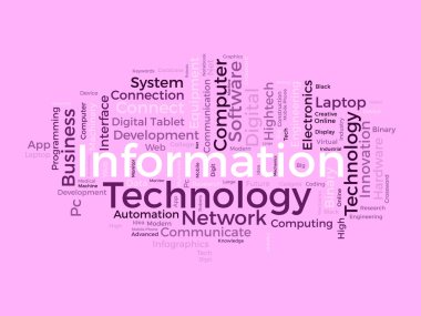 Bilgi teknolojisi için kelime bulutu kavramı. İnternet iletişim becerisi geliştirmek için bilgisayar ağı sistemi kullanımı. vektör illüstrasyonu.