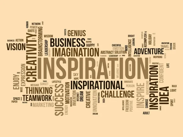 インスピレーションのためのワードクラウドの背景概念 創造的な革新 ビジネスビジョンの知性の想像力のアイデア ベクターイラスト — ストックベクタ