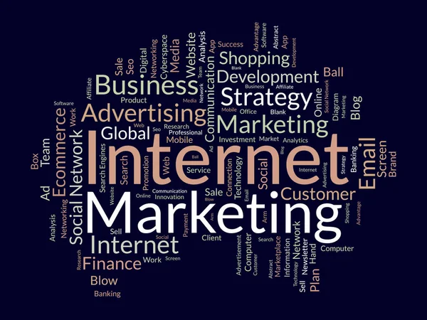 Word Cloud Background Concept Internet Marketing Web Advertising Seo Digital — Stock Vector