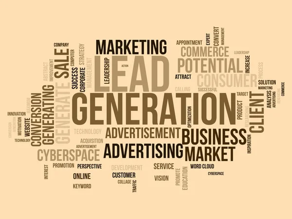 Concetto Sfondo Cloud Word Generazione Lead Controllo Della Strategia Marketing — Vettoriale Stock