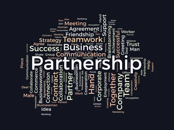Koncepcja Chmury Słów Dla Partnerstwa Biznesowy Sukces Pracy Zespołowej Strategia — Wektor stockowy