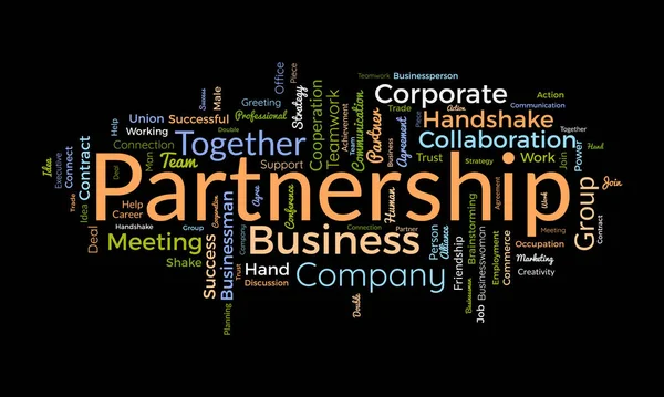 Concetto Sfondo Cloud Word Partnership Business Team Successo Strategia Amicizia — Vettoriale Stock