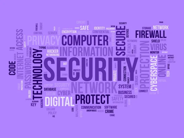 Güvenlik için kelime bulutu konsepti. Teknolojiyi, gizlilik ağını ve hackerların siber bilgilerini koru. vektör illüstrasyonu.