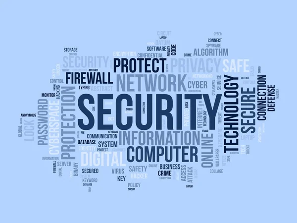 Güvenlik Için Kelime Bulutu Konsepti Teknolojiyi Gizlilik Ağını Hackerların Siber — Stok Vektör