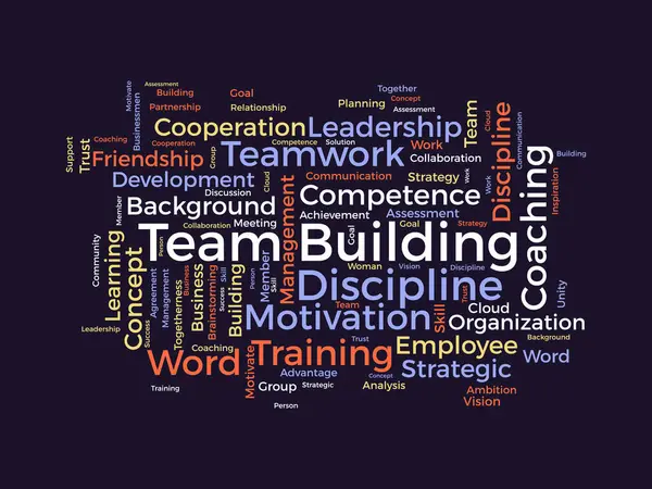 Concepto Fondo Nube Palabras Para Team Building Motivación Gestión Coaching — Vector de stock