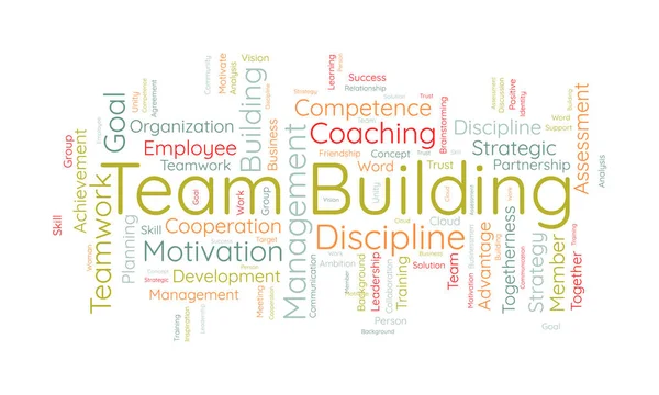 Concetto Sfondo Cloud Word Team Building Motivazione Coaching Management Con — Vettoriale Stock