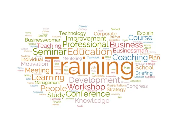 訓練のための単語の雲の背景概念 ビジネスワークショップの会議スキルの研究とプロのキャリア開発 ベクターイラスト — ストックベクタ