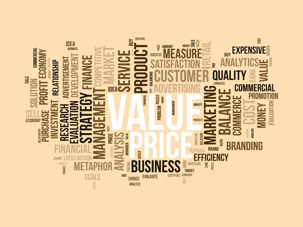 価値の価格のためのワードクラウドの背景概念 バランス測定による金融分析のメタファー ベクターイラスト — ストックベクタ