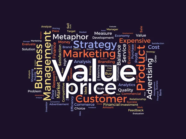 価値の価格のためのワードクラウドの背景概念 バランス測定による金融分析のメタファー ベクターイラスト — ストックベクタ