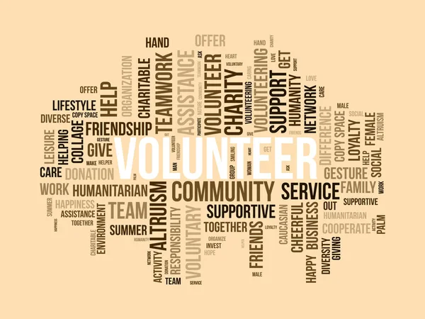 Conceito Fundo Nuvem Palavras Para Voluntário Apoio Caridade Ajuda Comunitária — Vetor de Stock