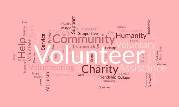 Gönüllüler Için Kelime Bulutu Kavramı Bağış Desteği Toplum Yardımı Insani — Stok Vektör