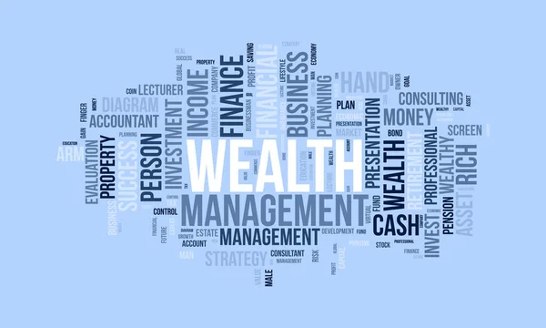 富管理のためのワードクラウドの背景概念 金融投資 収益管理の収益計画戦略 ベクターイラスト — ストックベクタ