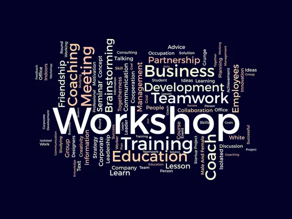 Word Cloud Baggrund Koncept Workshop Erhvervsuddannelsesseminar Medarbejdere Brainstorming Informationskoncept Vektorillustration – Stock-vektor